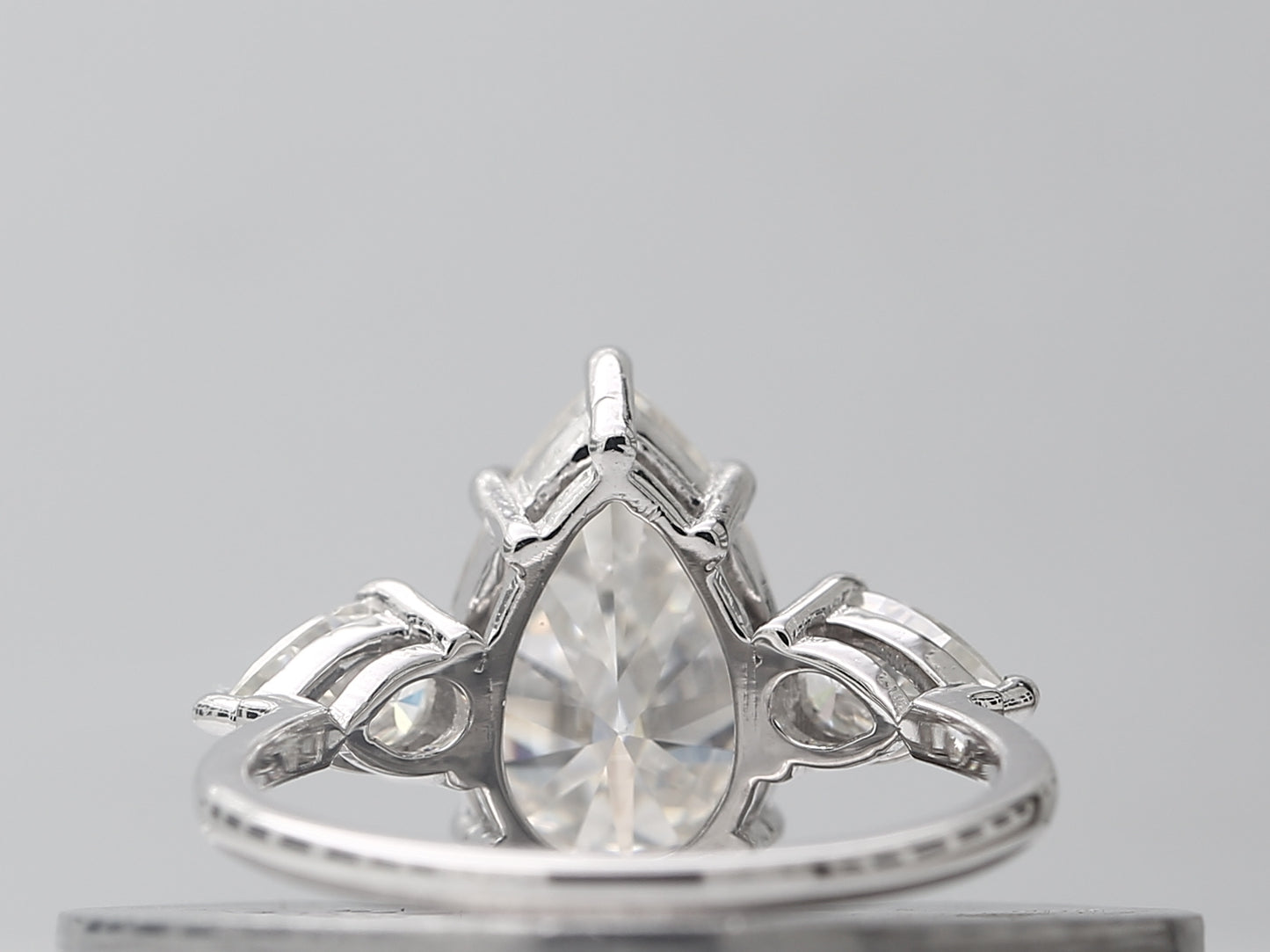 3 carat pear cut moissanite diamond three stone engagement ring
