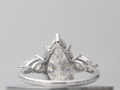 3 Carat Pear Cut Moissanite Diamond Three Stone Engagement Ring
