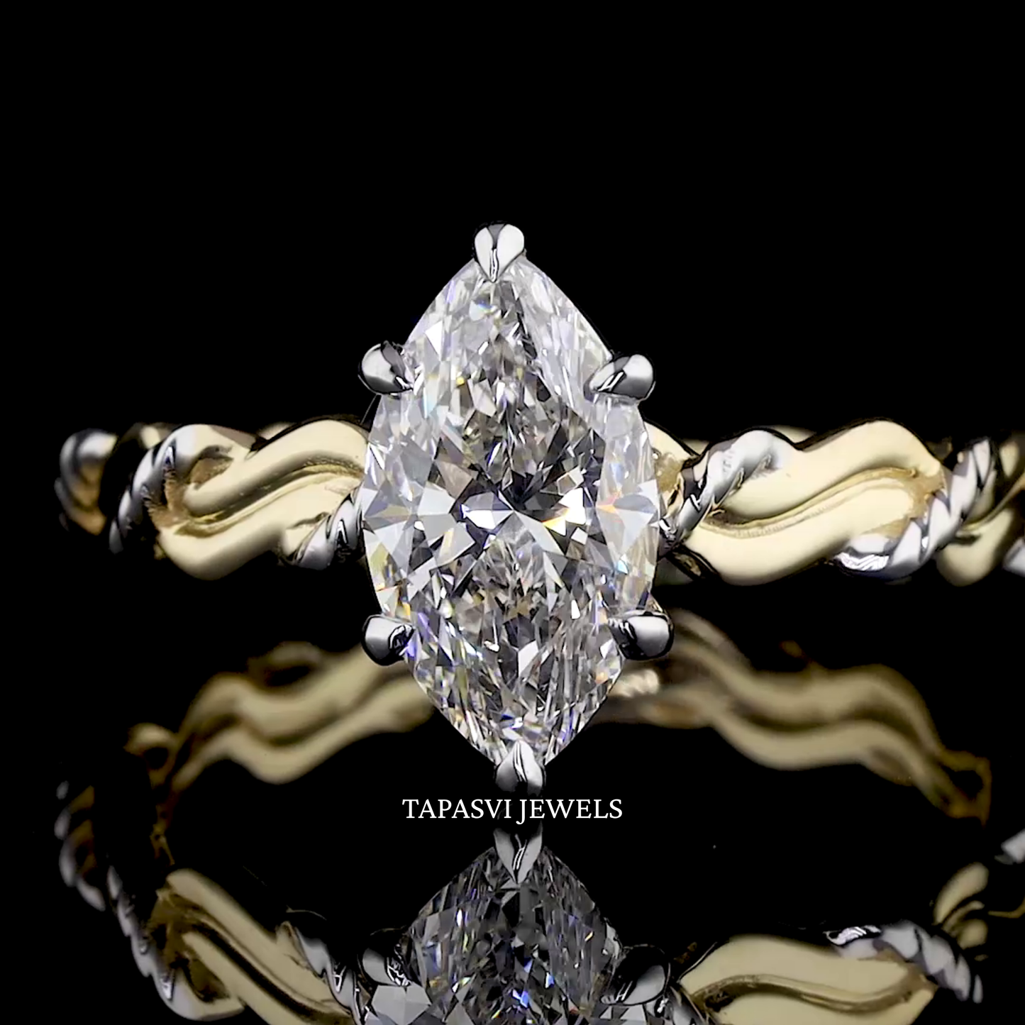 twisted band diamond bridal set in two tone gold with elegant modern design