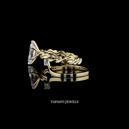 Modern bridal set featuring twisted band design and matching stackable ring