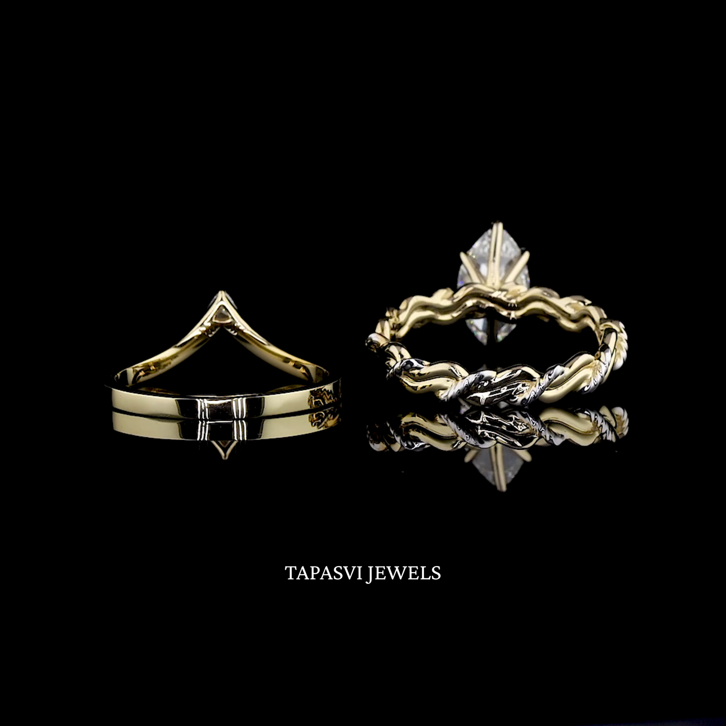 luxury lab diamond ring set with flowing twist design in dual tone finish