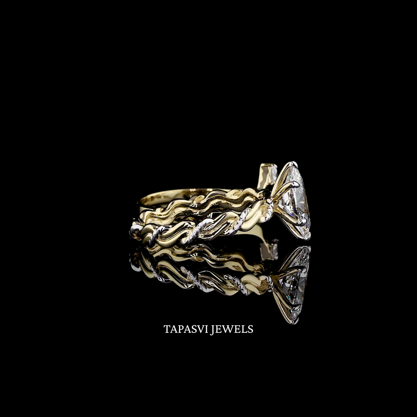 designer engagement ring set with sculpted twist band and fine diamond accents