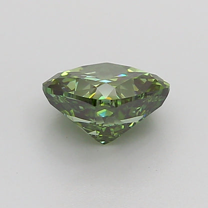 CUSHION 1.21 CARAT FANCY VIVID GREEN VS1  EX VG NONE