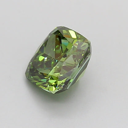 CUSHION 1.21 CARAT FANCY VIVID GREEN VS1  EX VG NONE