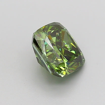 CUSHION 1.21 CARAT FANCY VIVID GREEN VS1  EX VG NONE