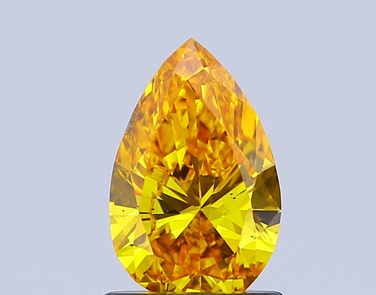 PEAR 1 CARAT FANCY VIVID YELLOW SI1  VG VG NONE