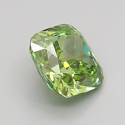 CUSHION 1.01 CARAT FANCY VIVID GREEN VVS2  EX VG NONE