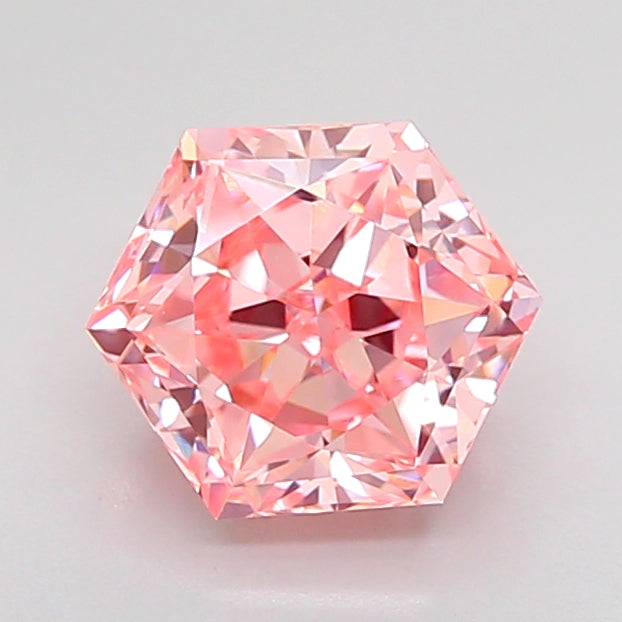 hexagonal 1.59 carat fancy vivid pink vvs2  vg ex strong