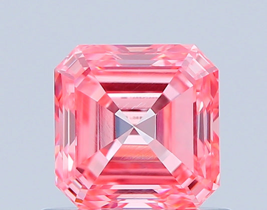 ASSCHER 0.79 CARAT FANCY VIVID PINK VVS2  VG EX SLIGHT