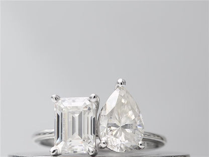 4 CTW Pear & Emerald Shape Toi Moi CVD Lab Grown Diamond Engagement Ring