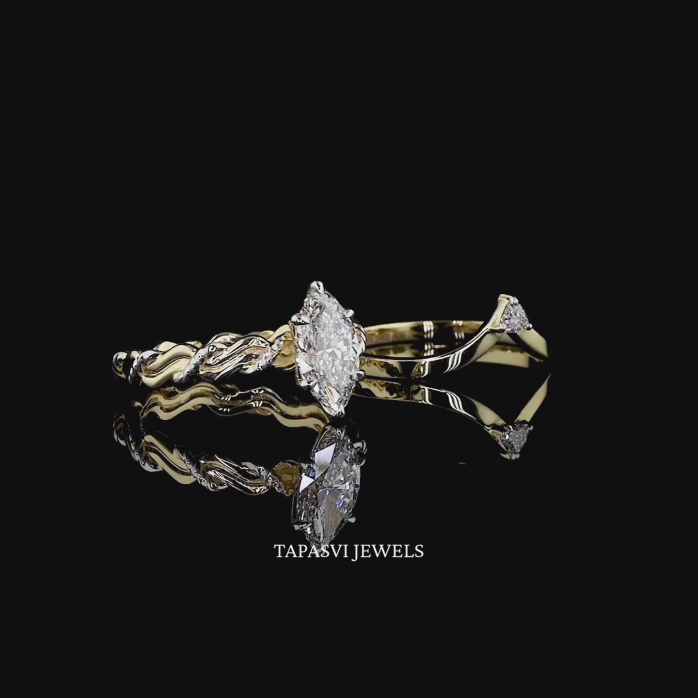 Handmade lab grown diamond ring set with signature twisted design style