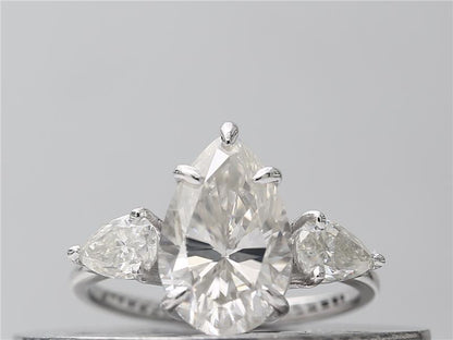 3 Carat Pear Cut Moissanite Diamond Three Stone Engagement Ring