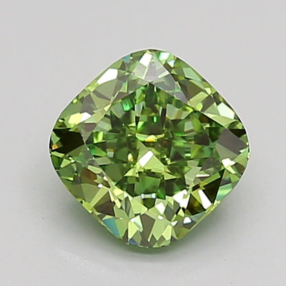 CUSHION 1.08 CARAT FANCY VIVID GREEN VVS2  VG VG NONE