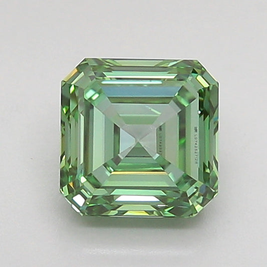 ASSCHER 1.05 CARAT FANCY VIVID GREEN VVS1  EX VG VERY SLIGHT