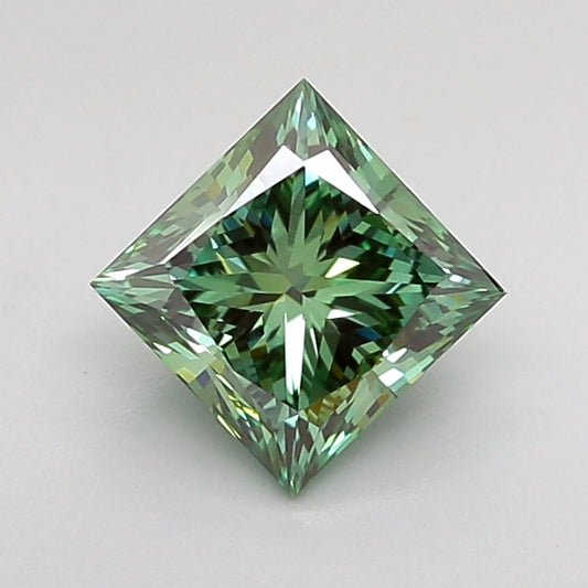 PRINCESS 0.98 CARAT FANCY VIVID GREEN VVS2  EX EX VERY SLIGHT