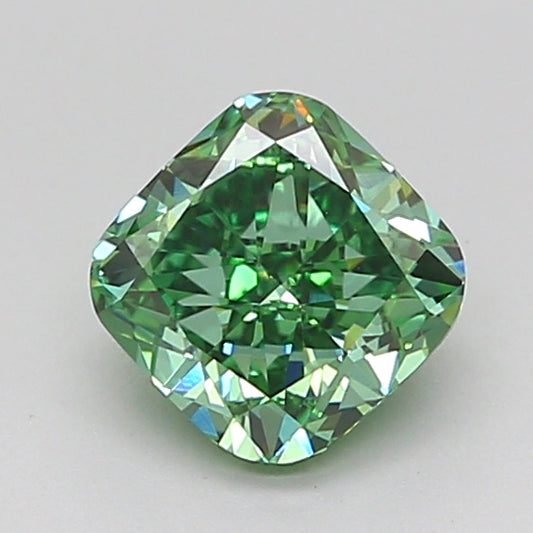 CUSHION 0.97 CARAT FANCY VIVID GREEN VS1  VG VG NONE