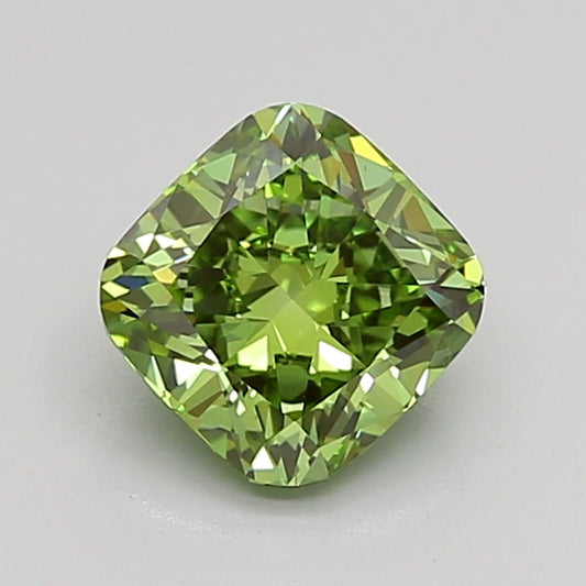 CUSHION 1.15 CARAT FANCY VIVID GREEN VS1  EX EX VERY SLIGHT