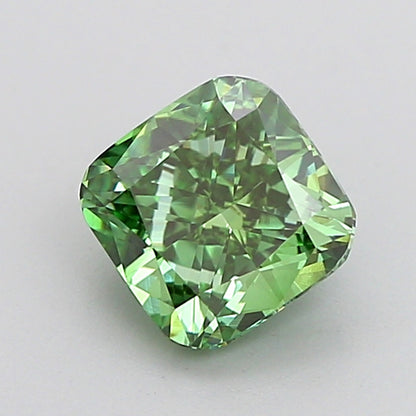 CUSHION 1.06 CARAT FANCY VIVID GREEN VVS2  EX VG NONE