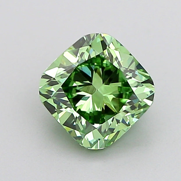 cushion 1.03 carat fancy vivid green vvs2  vg vg none