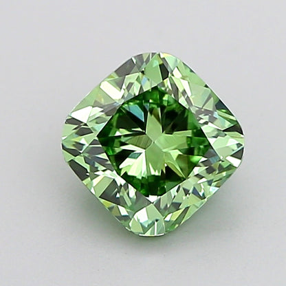 CUSHION 1.03 CARAT FANCY VIVID GREEN VVS2  VG VG NONE