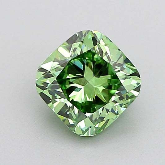 CUSHION 1.03 CARAT FANCY VIVID GREEN VVS2  VG VG NONE