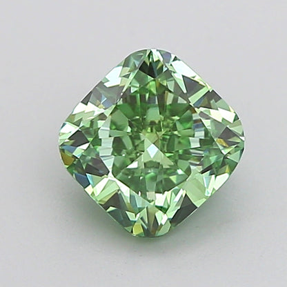 CUSHION 1.05 CARAT FANCY VIVID GREEN VVS2  VG VG NONE