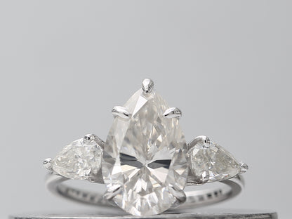 3 Carat Pear Cut Moissanite Diamond Three Stone Engagement Ring