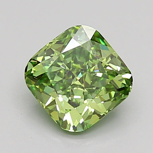 CUSHION 1.01 CARAT FANCY VIVID GREEN VVS2  EX VG NONE