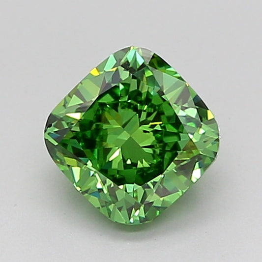 CUSHION 0.98 CARAT FANCY VIVID GREEN VS1  VG VG NONE