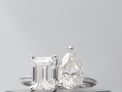4 CTW Pear & Emerald Shape Toi Moi CVD Lab Grown Diamond Engagement Ring