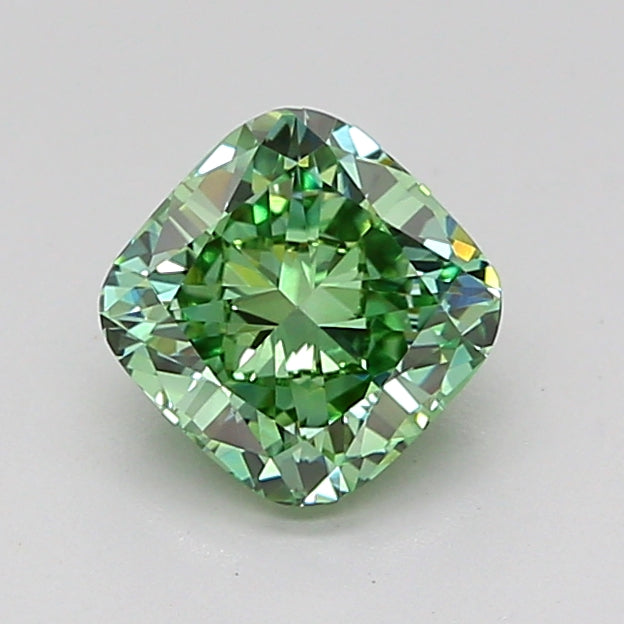 cushion 1.02 carat fancy vivid green vvs2  vg vg none
