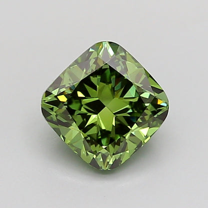 CUSHION 1.21 CARAT FANCY VIVID GREEN VS1  EX VG NONE