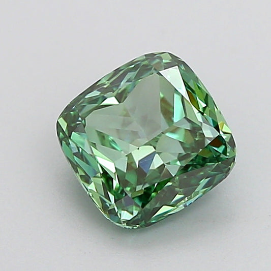 CUSHION 1 CARAT FANCY VIVID GREEN VVS1  VG VG VERY SLIGHT