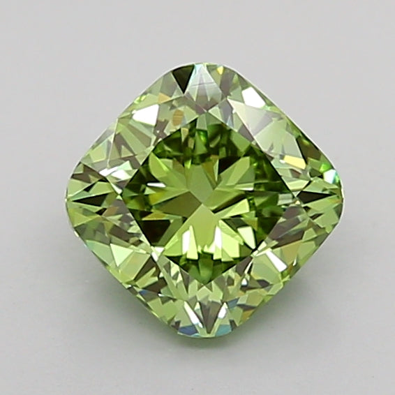 cushion 1.08 carat fancy vivid green vvs2  vg vg very slight