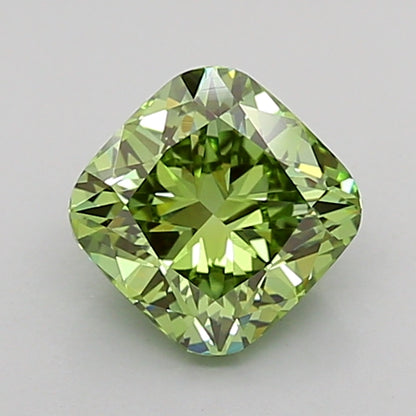 CUSHION 1.08 CARAT FANCY VIVID GREEN VVS2  VG VG VERY SLIGHT