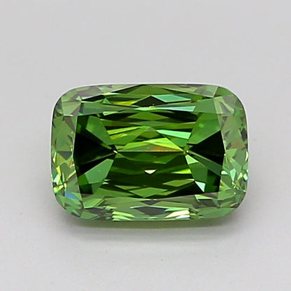 CUSHION 0.96 CARAT FANCY VIVID GREEN VVS2  VG VG NONE