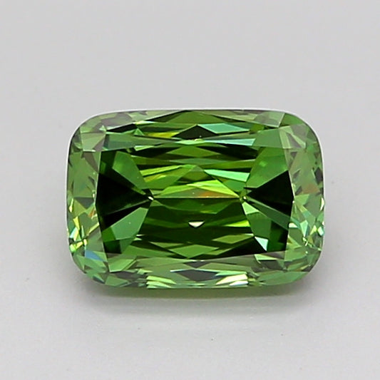 CUSHION 0.96 CARAT FANCY VIVID GREEN VVS2  VG VG NONE