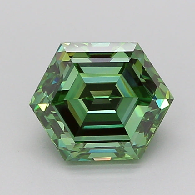 hexagonal 1.51 carat fancy vivid green vvs2  ex vg very slight