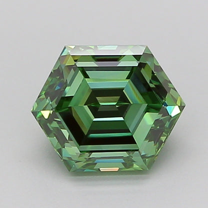 HEXAGONAL 1.51 CARAT FANCY VIVID GREEN VVS2  EX VG VERY SLIGHT