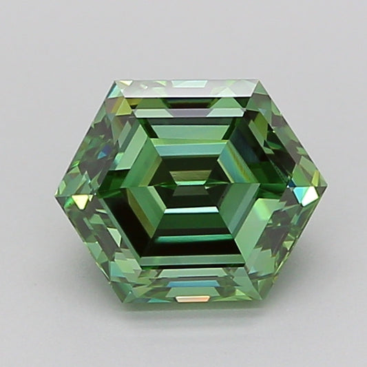 HEXAGONAL 1.51 CARAT FANCY VIVID GREEN VVS2  EX VG VERY SLIGHT